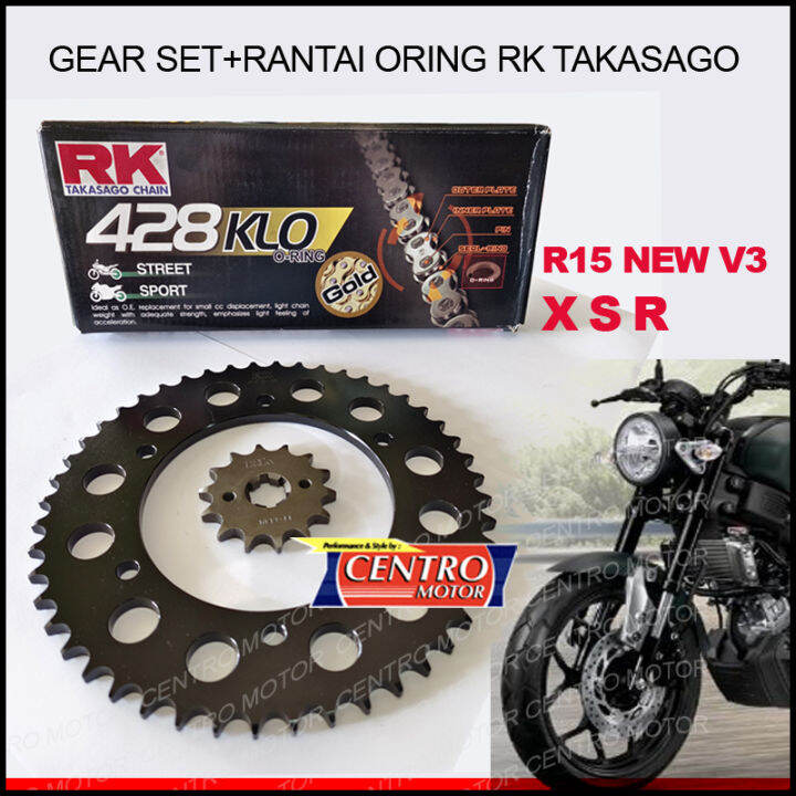 GEAR SET YAMAHA XSR 155/R15 NEW V3+RANTAI EMAS ORING RK tipe KLO.TIDAK