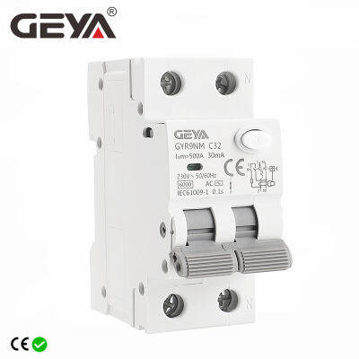 GEYA GYR9NM AC ประเภท RCBO 2จุด4จุดเบรกเกอร์แม่เหล็กที่มีมากกว่าปัจจุบันและการป้องกันการรั่วไหลราง Din 10A 16A 25A 32A