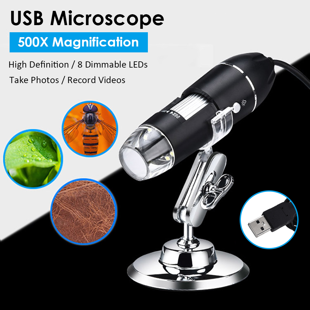 KKmoon USB Digital Microscope 1600X Magnification Camera 8 LEDs with Stand Compatible with Android Windows/XP Win 7 8 10 Vista Linux Mac Portable Handheld Inspection Magnifier