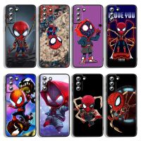 【Yellow peach flavor】 Marvel น่ารัก Spiderman สำหรับ Samsung Galaxy S22 S21 S20 FE S10e S10 S9 S8 S7 S6 Edge Plus สีดำโทรศัพท์กรณี Capa