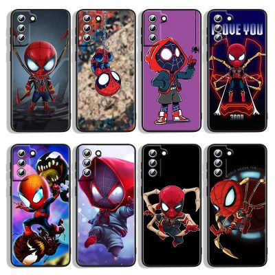 [Yellow peach flavor]  Marvel น่ารัก Spiderman สำหรับ Samsung Galaxy S22 S21 S20 FE S10e S10 S9 S8 S7 S6 Edge Plus สีดำโทรศัพท์กรณี Capa
