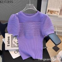 【hot】۞✇✥  2023 Knitted Sweater Korean Fashion Color O-Neck Puff Short Sleeve Pullover Knitwear Top