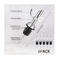 6ชิ้นถ่วงน้ำหนักสแตนเลสสุราขวด P Ourers อัตโนมัติพลิกตู้น้ำมันมะกอกพวย Balsamic เครื่องดื่มแอลกอฮอล์ P Ourer (เงิน)