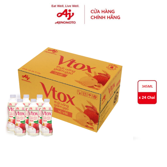 Thùng thức uống giấm gạo vtox - vị vải 24 chai 345ml - ảnh sản phẩm 1