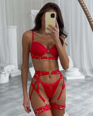 2023 Korean Fine Lingerie Sexy&nbsp;Fancy Underwear 5-Piece Delicate Luxury Erotic Sets With Chain Bra And Panty Set Garters Intimate