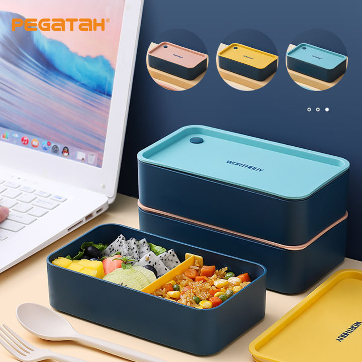 กล่องเบนโตะไมโครเวฟอาหารเย็นกล่องเก็บอาหารที่มีช่องที่สามารถเคลื่อนย้ายสลัดผลไม้ภาชนะบรรจุอาหารกล่อง-gadgets-ครัว