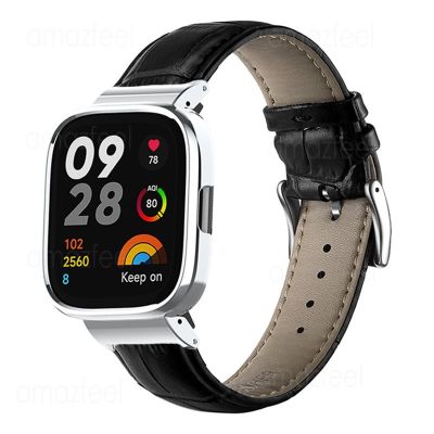 Leather Watch Band Metal Case Protector for Redmi Watch 3 Smart Watch Strap for Redmi watch 2 Lite/mi watch lite Bracelets Cover