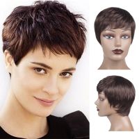 Synthetic Short Black Pixie Cut Wig Layered Cut Hair Natural Wavy Heat Resistant Fiber Hair Wigs for Women Girls