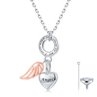 925 Sterling Silver Heart Cremation Urn Necklace for Ashes Jewelry Memorial Angel Wing Pendant for MomDadGrandmaGrandpa Gift