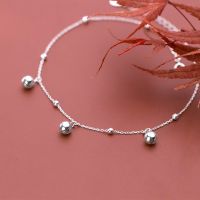 100% 925 Sterling Silver Anklets Woman Bells Foot Bracelet On The Leg Chain Jewelry Barefoot Female Gift 22 CM