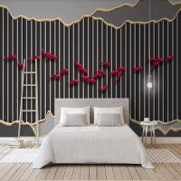❣ Decorative wallpaper Modern 3D fish shoal gold leaf gold lines modern background wall
