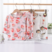 Summer Girls Clothes Set Strawberry Printed Pajamas For Childrens Clothing Casual Pyjama Kids Boys Sleepwear Half Sleeve Suit