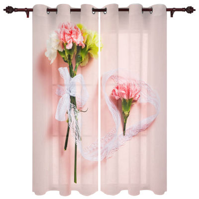 MotherS Day Carnation Kitchen Curtain Kids Bedroom Living Room Balcony French Windows Curtain Fabric Pergola Bathroom