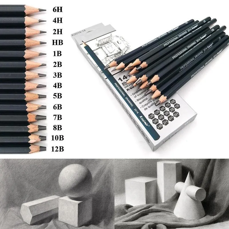 14pcs/set Graphite Sketching Pencils Professional Pencil Set for Drawing  (12B 10B 8B 7B 6B 5B 4B 3B 2B B HB 2H 4H 6H )