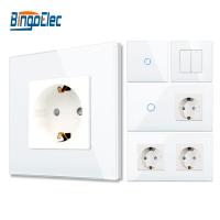 Bingoelec White Light Touch Switch and Wall Socket with Crystal Glass Panel Switches with Sockets for Home Improvement Power Points  Switches Savers