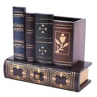 2X Multifunction Retro Wooden Pen Holder Book Shape Wood Craft Home Decor Pencil Desktop Storage Box