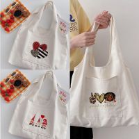 【Lanse store】Student Tote Bags White Unisex Travel Canvas Eco Foldable Shopping Bag Fashion Ladies Shoulder Reusable Grocery