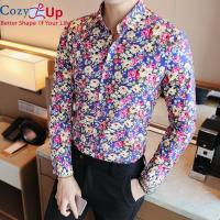 COZY UPผู้ชายเสื้อพิสดารเสื้อแฟนซีคลับชุดหรูหราบุรุษเสื้อดอกไม้รอยัลแฟชั่นแขนยาวcamisa masculina