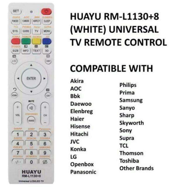 HUAYU RM-L1130 8 UNIVERSAL LED/LCD TV.REMOTE CONTROL Tv Plus Remote ...