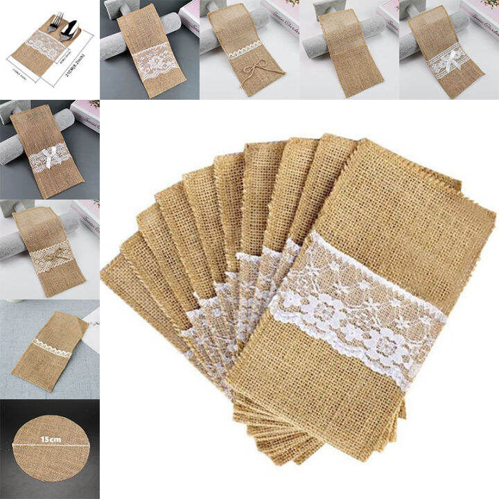 yizhuoliang-1ชิ้นผ้าพันคอลูกไม้-jute-wedding-tableware-pouch-ช้อนส้อมกระเป๋า-party-decor