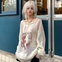 Y2K knitwear Mens Womens Sweaters Hip Hop hole love graffiti loose long sleeve sweater thin tops casual streetwear pullover