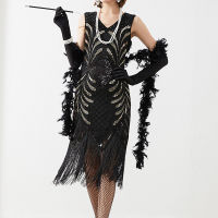 ผู้หญิง Flapper ชุด Plus ขนาด Vintage 1920S Gatsby แรงบันดาลใจชุด Fringed เลื่อมลูกปัดสำหรับปาร์ตี้พรหม