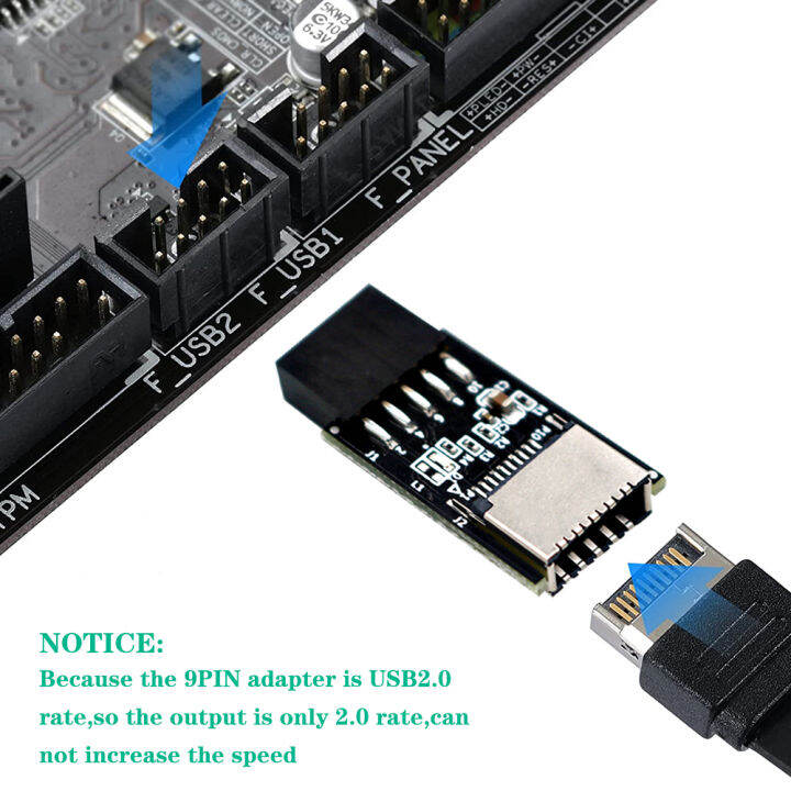 ส่วนหัวของแผงด้านหน้า-usb-9pin-2-0ไปยังอะแดปเตอร์ภายในประเภท-e-พร้อมไฟ-led-5v