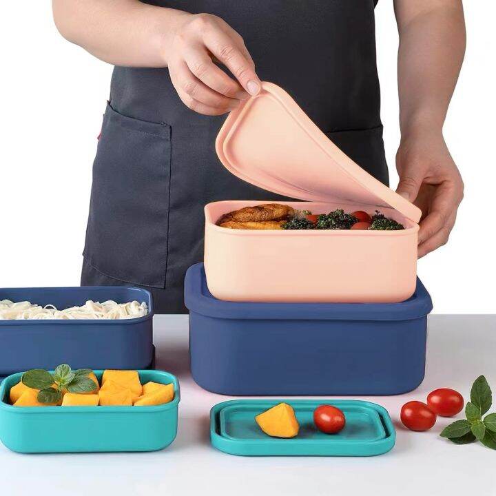 hot-cw-silicone-fresh-keeping-with-lid-bento-fruit-salad-bowl-sealed-rectangle-storage