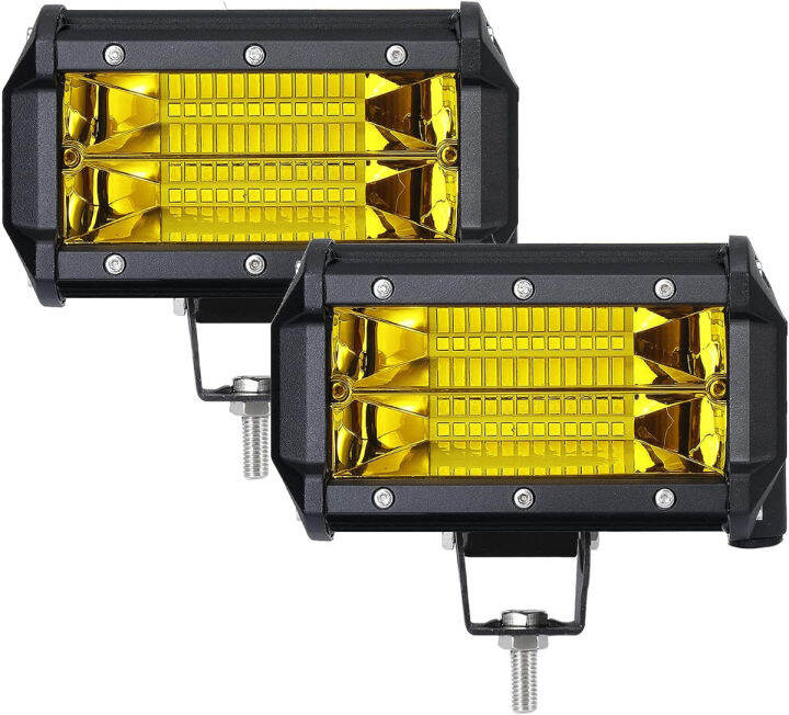 chelhead-samlight-led-light-bar-2-pcs-waterproof-5-inch-72w-24-led-flood-beam-off-road-pod-lights-yellow-driving-fog-work-light-lamps-for-trucks-offroad-jeep-atv-utv-suv-boat-marine-4x4-5-inch-flood