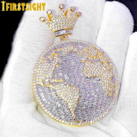 2022 New Iced Out Bling CZ King Of The World Pendant Necklace Cubic Zirconia Crown Globle Charm Men Fashion Hip Hop Jewelry