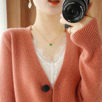 เสื้อสเวตเตอร์ถัก  ดูผิวขาว Womens Knitwear เสื้อสเวตเตอร์ถักแบบสั้น ฤดูใบไม้ผลิและฤดูใบไม้ร่วง เสื้อแจ็คเก็ตคอวี V เสื้อกันหนาวคอวี