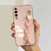 สำหรับ Huawei Nova 4 /Nova ฝาหลัง4e พร้อมสร้อยข้อมือหัวใจความรักสีชมพูแฟชั่นหรูหราชุบ6D ซิลิโคนนิ่มผู้หญิงหญิงสาวเคสมือถือ