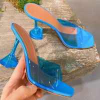 2021 transparent crystal heel slippers women summer new style Amina fashion wine glass with square toe fashion sandals 34-42