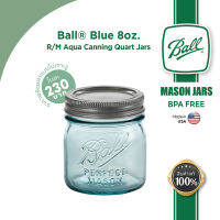 นำเข้าจาก USA 100%  Ball, 8oz. Aqua Canning Jars R/M / ขวดโหลแก้วบอลล์ปากแคบรุ่นอควาวินเทจสีฟ้า 8 ออนซ์