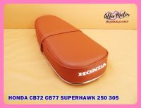 HONDA CB72 CB77 SUPERHAWK 250 305 DOUBLE SEAT COMPLETE "BROWN" with "CHROME" TRIM #เบาะ เบาะรถมอเตอร์ไซค์ สีน้ำตาลผ้าเรียบ มีคิ้วโครเมี่ยม