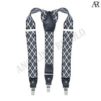 ANGELINO RUFOLO Suspenders(สายเอี๊ยม) 3.5 CM. รูปทรงYแบบปรับความยาวได้ คุณภาพเยี่ยม ดีไซน์ Scot Pattern สีดำ-ขาว