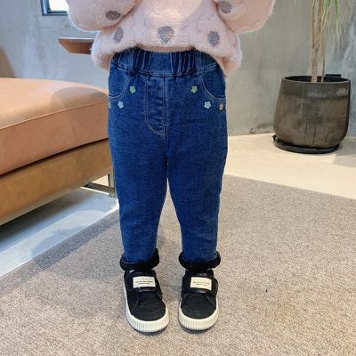 [COD] floret casual plus velvet thick jeans trousers 21 autumn and winter new foreign trade childrens on behalf of