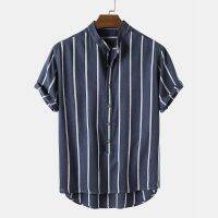 MR Mens Summer Casual Simple Striped Short Sleeve Button Down Top