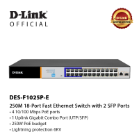 D-Link DES-F1025P-E 250M 24-Port Fast Ethernet PoE Switch with 1 Gigabit Combo Uplink Port