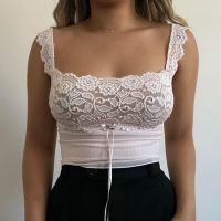 Vintage Floral Lace Patchwork Crop Tops Chic Fairy Core Y2K Grunge Camisole 2000s Retro Aesthetic Cute Tank Tops Women Clothes