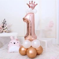 1st 1 2 3 4 5 6 7 8 9 ปี Happy Birthday จำนวนบอลลูนฟอยล์ Boy Girl First Party ตกแต่งเด็ก Latex Rose Gold Supplies-WIOJ SHOP