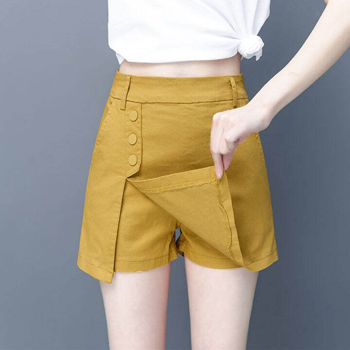 Summer Shorts Women's Korean Style Fashion Ladies Stretchy Cotton Solid
