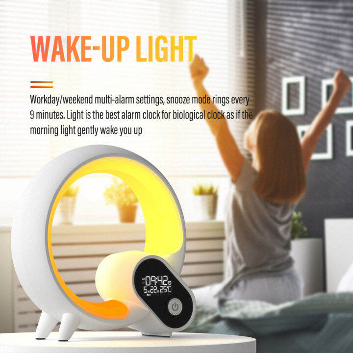 smart-wake-up-night-light-พร้อม-app-รีโมทคอนล-sunrise-นาฬิกาปลุกลำโพงเสียงสีขาว-sleep-ambient-โคมไฟตั้งโต๊ะ-rgb-โคมไฟตั้งโต๊ะ