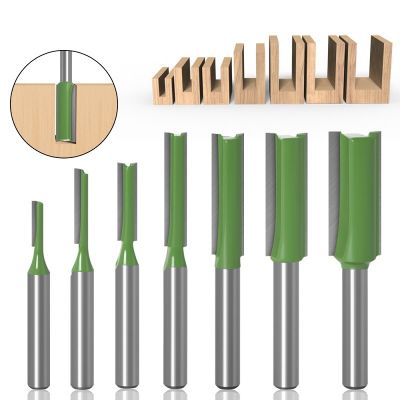 1-7pcs ชุดบิตตรงทังสเตนคาร์ไบด์เดี่ยวขลุ่ยคู่เราเตอร์บิต 6mm / 6.35mm Shank Wood Milling Cutter สําหรับเครื่องมืองานไม้