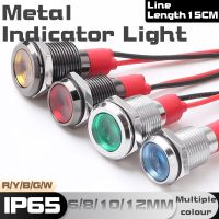 6/8/10/12MM Metal Indicator Light Oxidized Black Warning LED Pilot Signal Lamp with Wire Red Yellow Blue Green