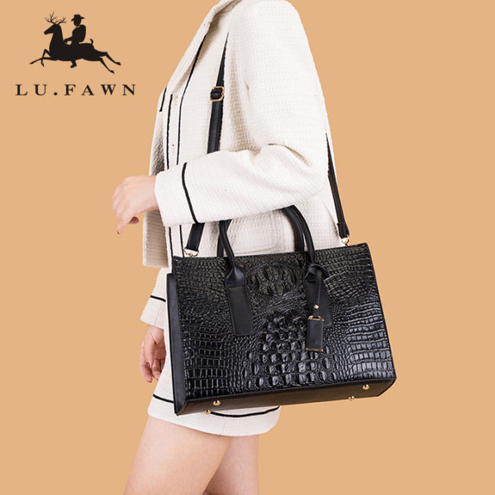 lufawn-กระเป๋าถือผู้หญิงสไตล์ใหม่-กระเป๋าแฟชั่นลายจระเข้สีทึบกระเป๋าสะพายความจุขนาดใหญ่-pu-กันน้ำ-5202