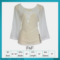 USED F&amp;F - Sheer White Swiss Dot Lace Top | เสื้อแขนยาวสีขาว เสื้อซีทรู ลายจุด ลายดอก ลูกไม้ สีพื้น สายฝอ แท้ มือสอง