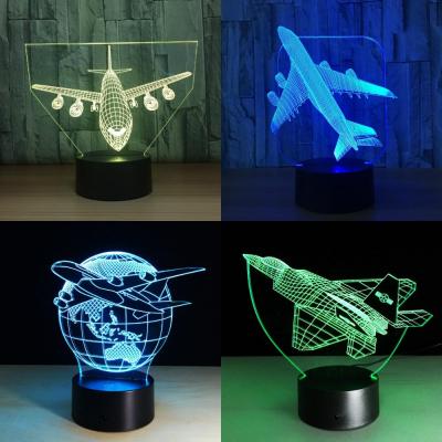 Touch Remote Control Air Plane 3D Light LED Table Lamp Optical Illusion Bulb Night Light 7 Colors Changing Mood Lamp USB Lamp Night Lights