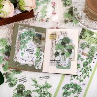 6 sheets green plant flower Waterproof PET Stickers Vintage Decorative Label for Scrapbooking Journal DIY Stickers Labels