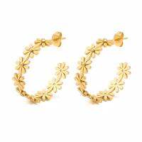 Daisy Flower Hoop Earrings For Women 18 K Golden Stainless Steel Ear Jewelry Waterproof Bar  Wine Tools